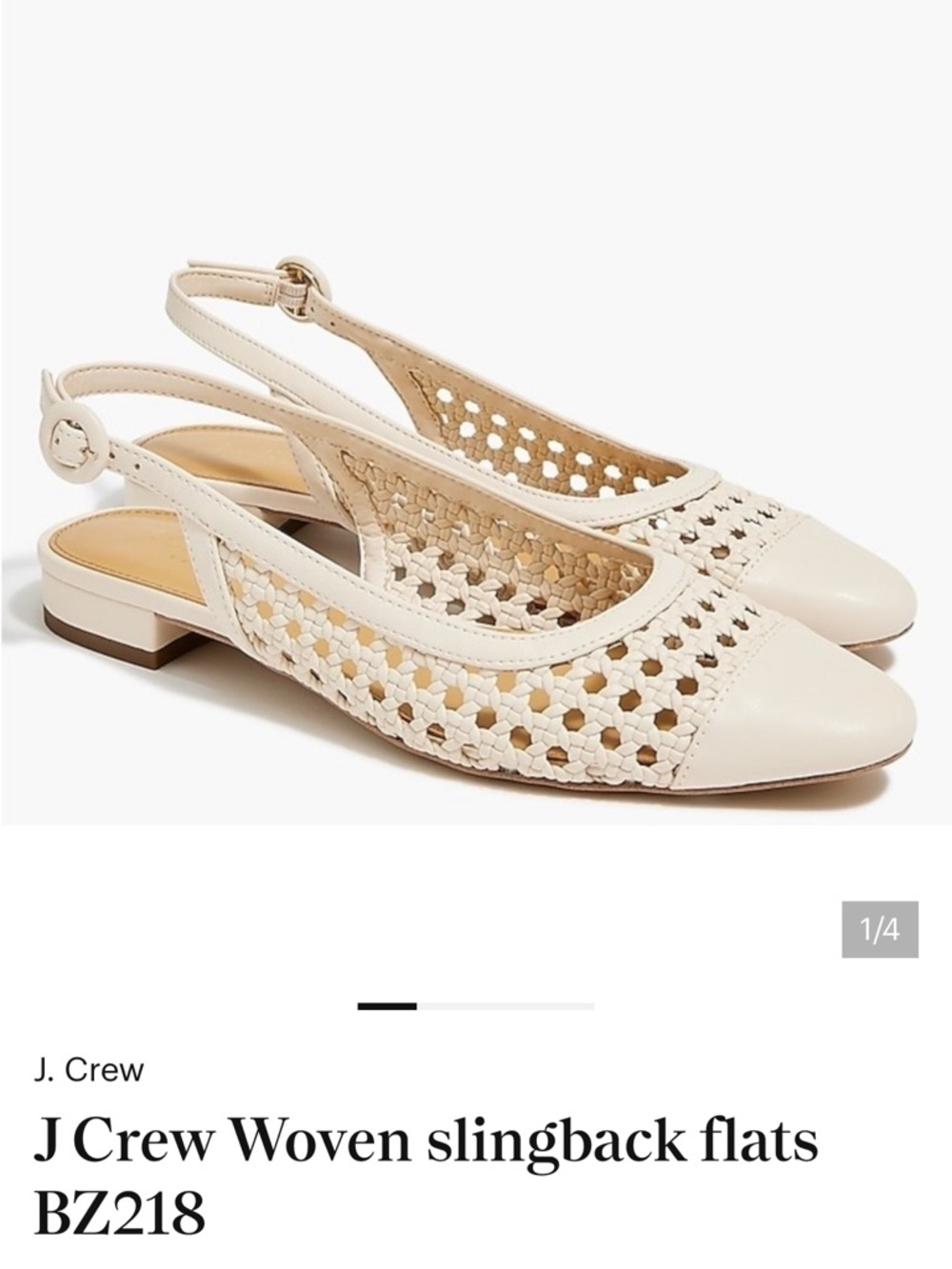 J. Crew Woven Slingback Flats in Cream